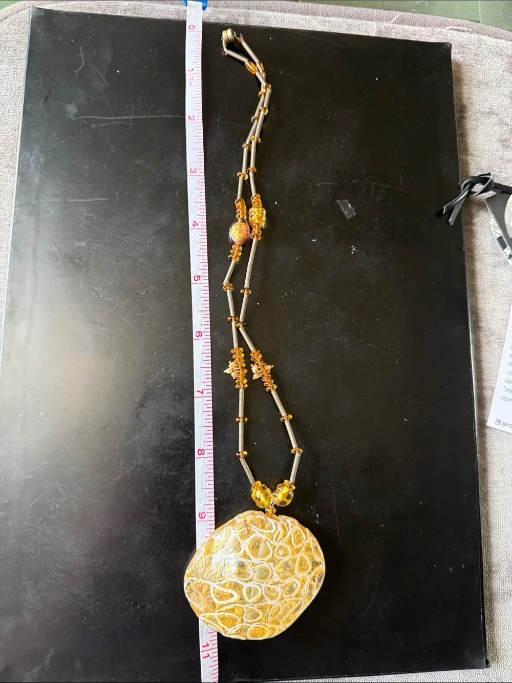 Gold Amber Original Morano Glass Pendant Necklace with small real pearls.